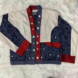 Yak Magik Open Jacket Woven Art Cotton Pockets American Red White Blue Size XS